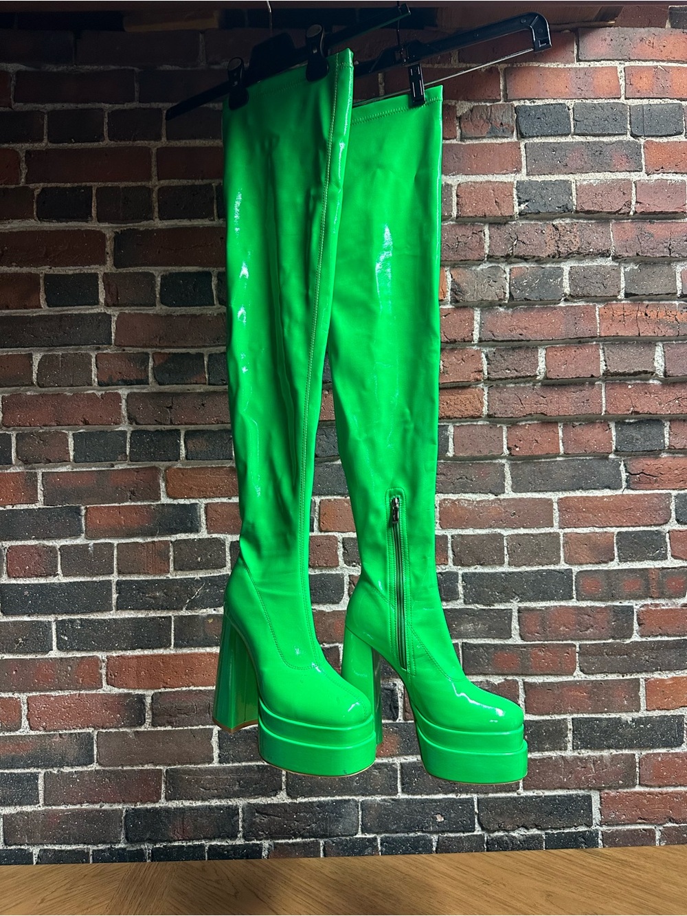 Neon Green Over-the-Knee Platform Boots - Women - Picture 2 of 6